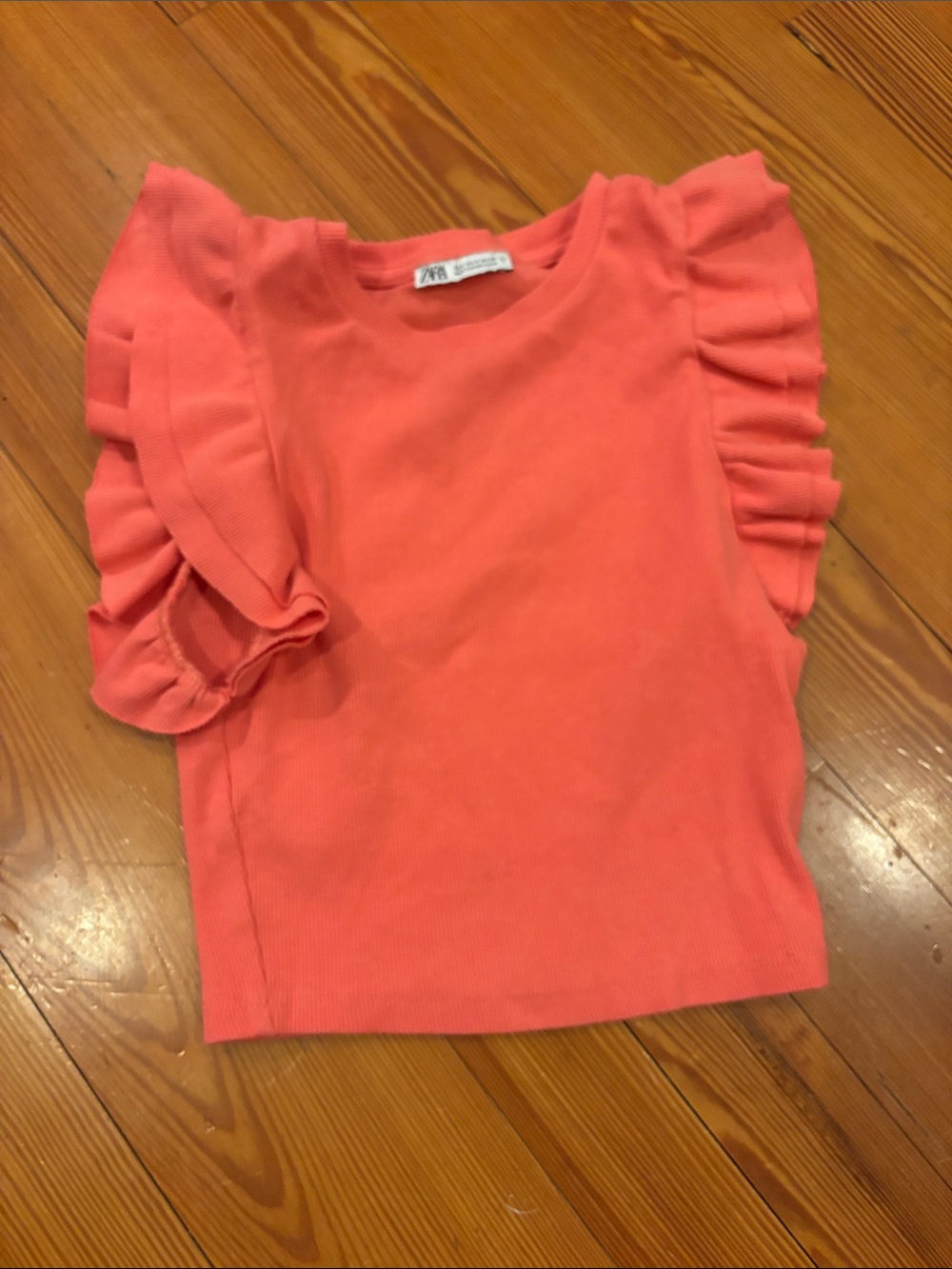 Zara Coral Pink Ruffle Sleeve Top
